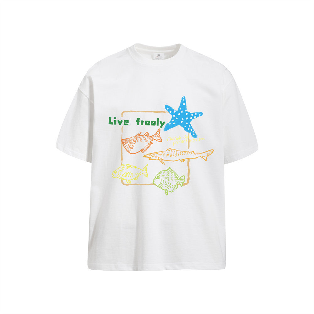 Ocean Fish Graphic Tee – Men's Oversized Crew Neck Short Sleeve T-Shirt