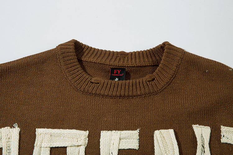 Pull en maille effet usé Agent Orange – Col rond oversize