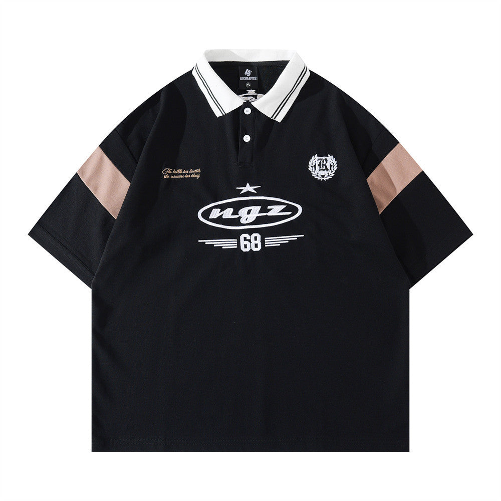American Retro Polo Shirt – NGZ 68 Embroidered Colorblock Short Sleeve