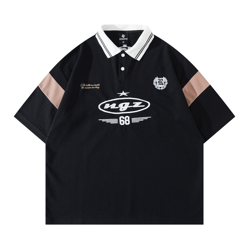 American Retro Polo Shirt – NGZ 68 Embroidered Colorblock Short Sleeve