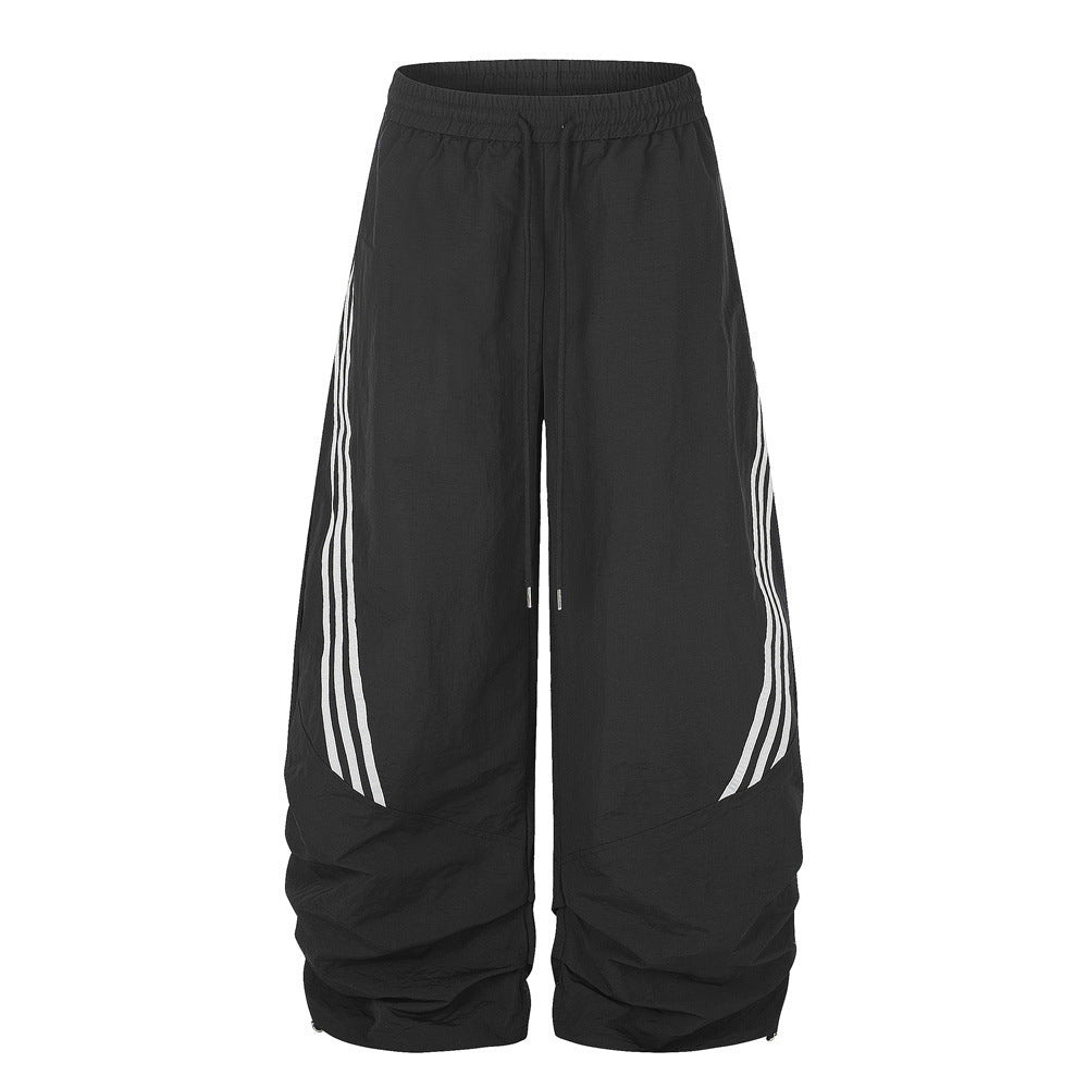 メンズ 3ストライプトラックジャケット＆ワイドレッグパラシュートパンツ ストリートウェアセット