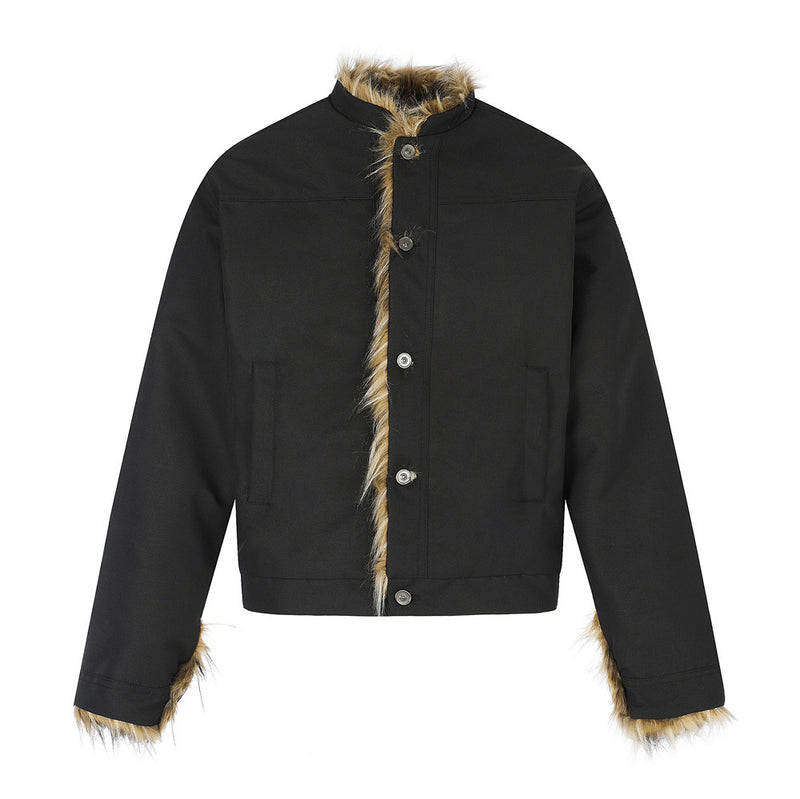 Faux Fur Trim Stand Collar Padded Jacket – Relaxed Fit Men's Winter Coat