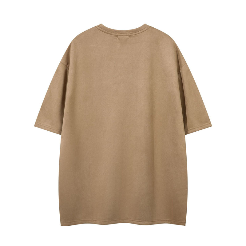 Men's Oversized Suede-Finish Thorn Embroidery Short Sleeve T-Shirt