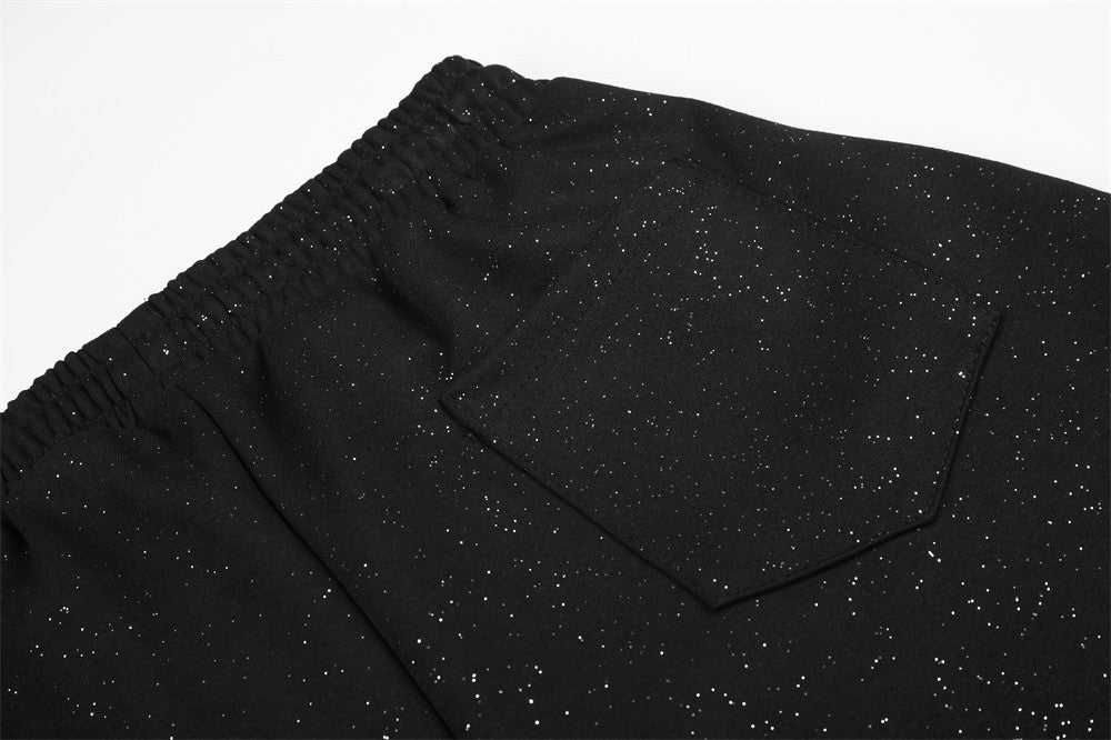 Baggy Track Pants Mens Wide-Leg Star Graphic Sweatpants with Glitter Fabric