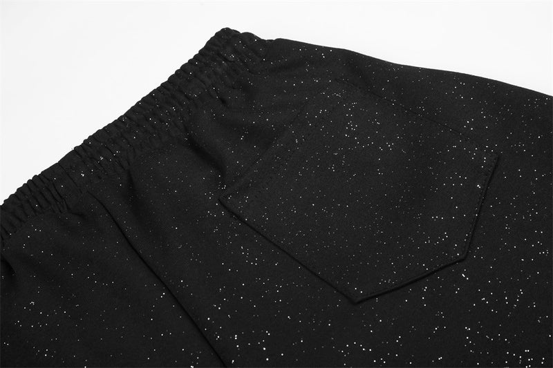 Baggy Track Pants Mens Wide-Leg Star Graphic Sweatpants with Glitter Fabric