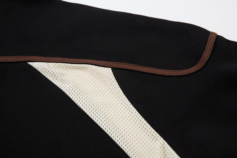 Lace-Up Hockey Jersey Sweatshirt – Colorblock Mesh Panel Pullover