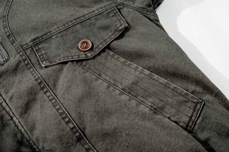 Washed Denim Fur-Collar Padded Jacket – Fleece-Lined Workwear Bomber