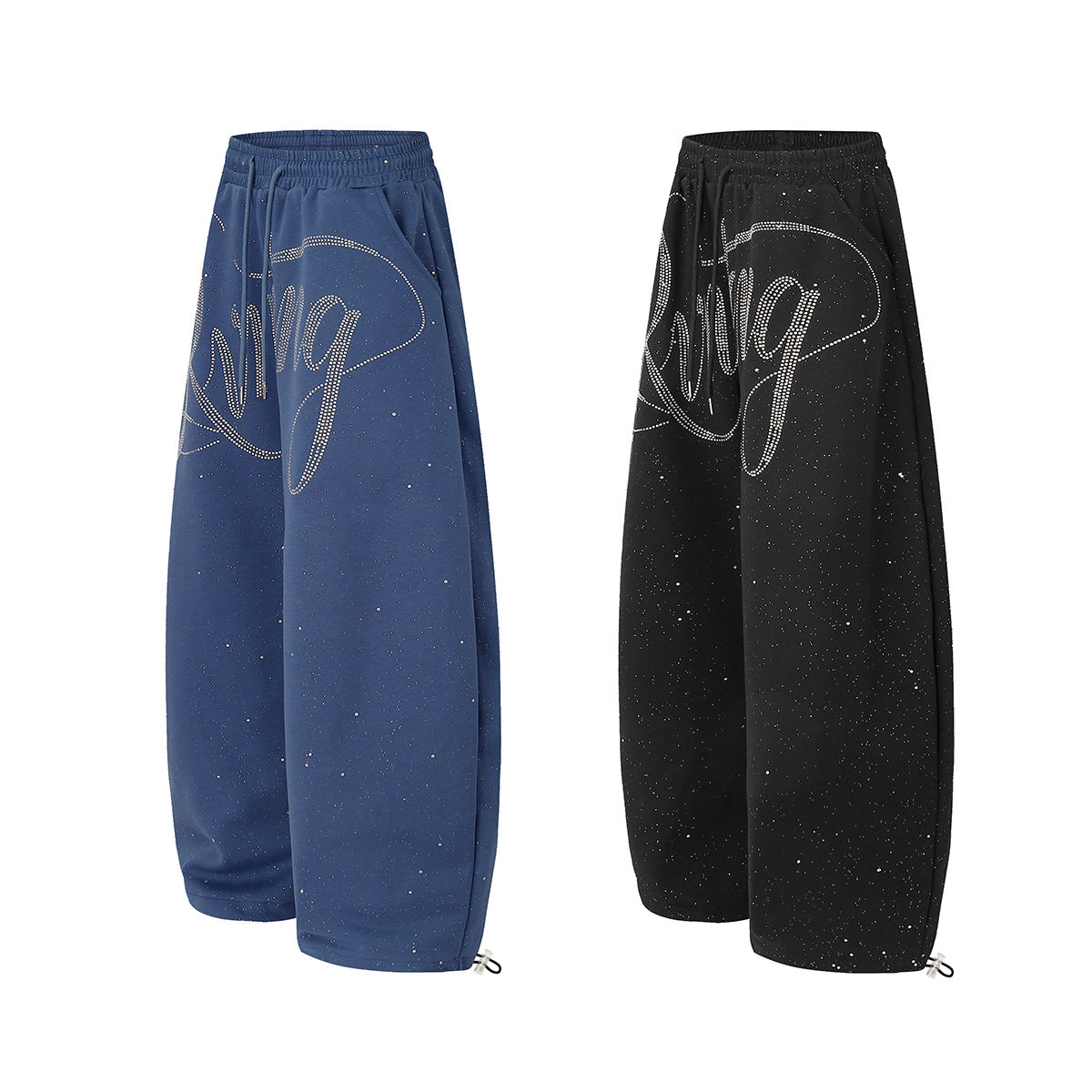 Wide-Leg Sweatpants with Rhinestone Script Lettering – Baggy Hip-Hop Style