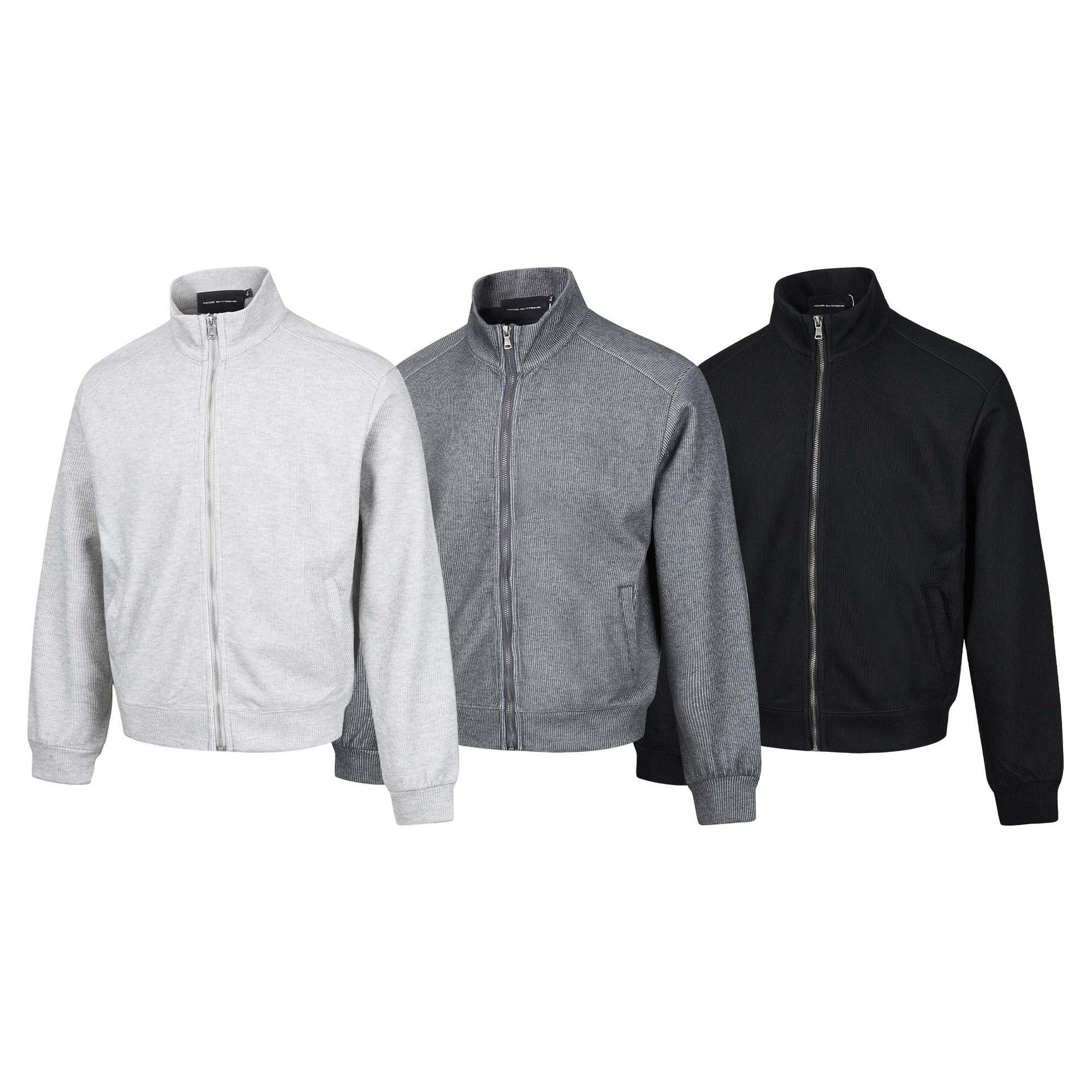 Veste homme côtelée zippée à col montant – Style sportswear vintage délavé