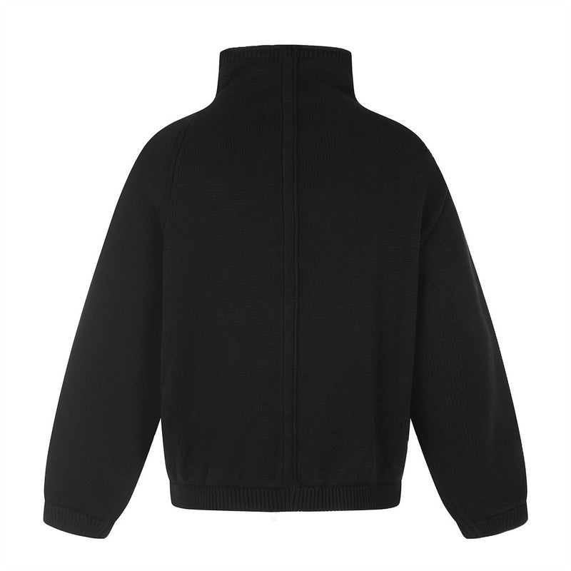 Veste en maille noire pour homme à col montant et zip diagonal asymétrique