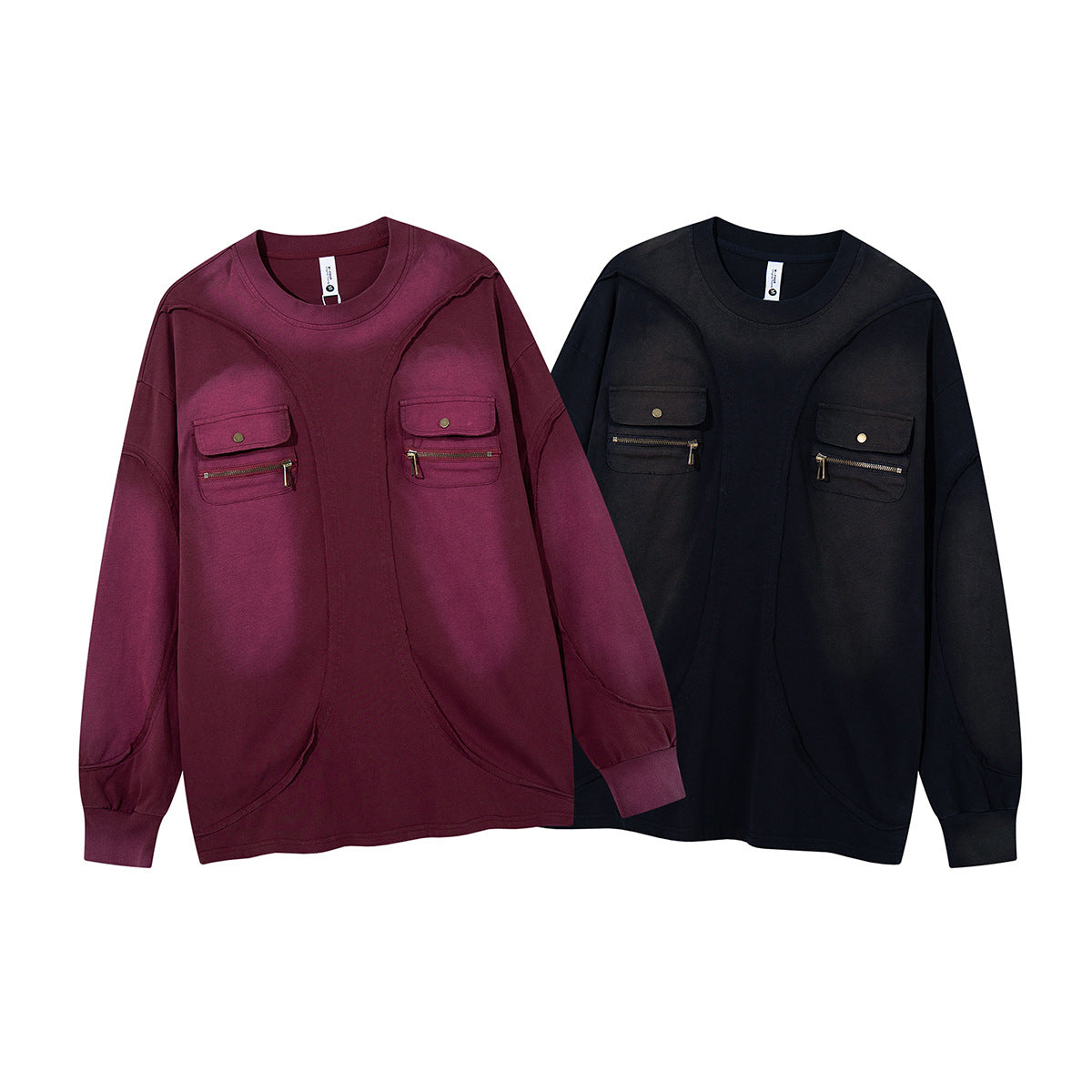 Sweat-shirt oversize à manches longues et poches cargo – Style américain vintage délavé
