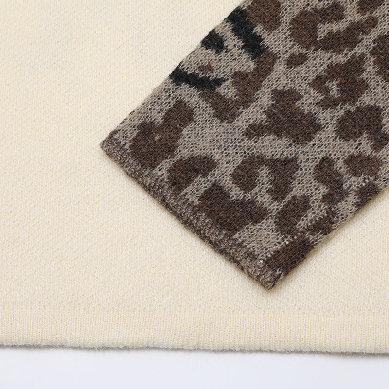 Leopard Print Raglan Knit Sweater – American Vintage Streetwear Crewneck