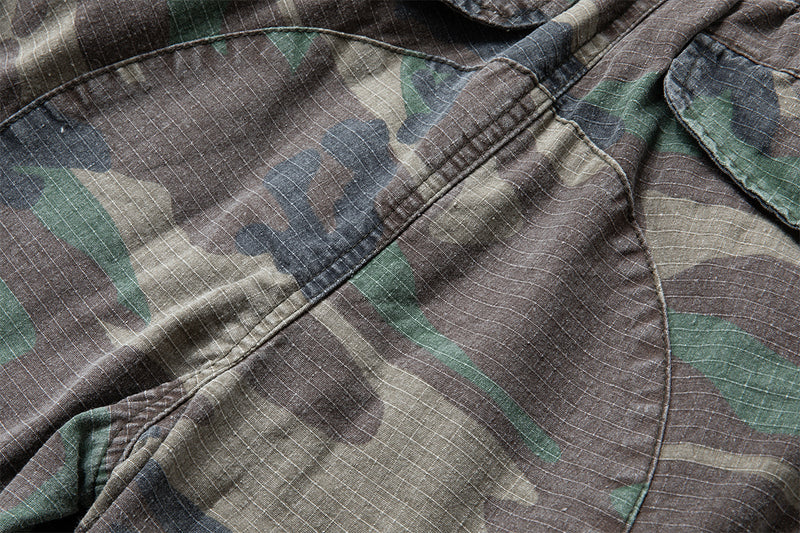 Woodland Camo Wide-Leg Cargo Pants – Washed Vintage Military Style