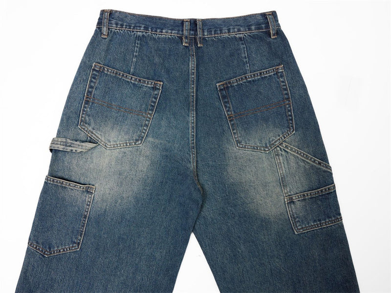 Men's Baggy Carpenter Jeans – Vintage Washed Wide-Leg Denim