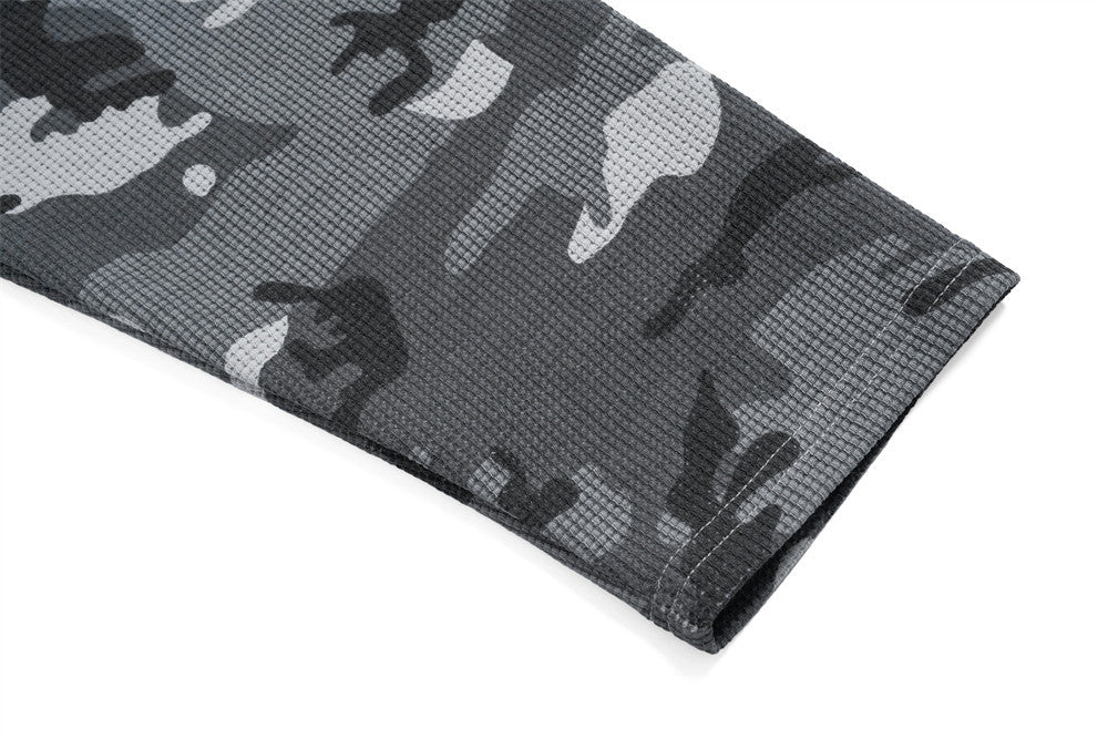 Men's Oversized Camo Raglan Long Sleeve Waffle-Knit T-Shirt