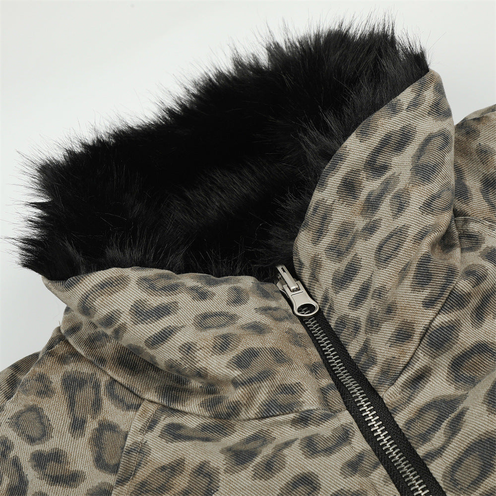 Reversible Faux Fur Leopard Print Bomber Jacket – Men's Oversized Stand Collar