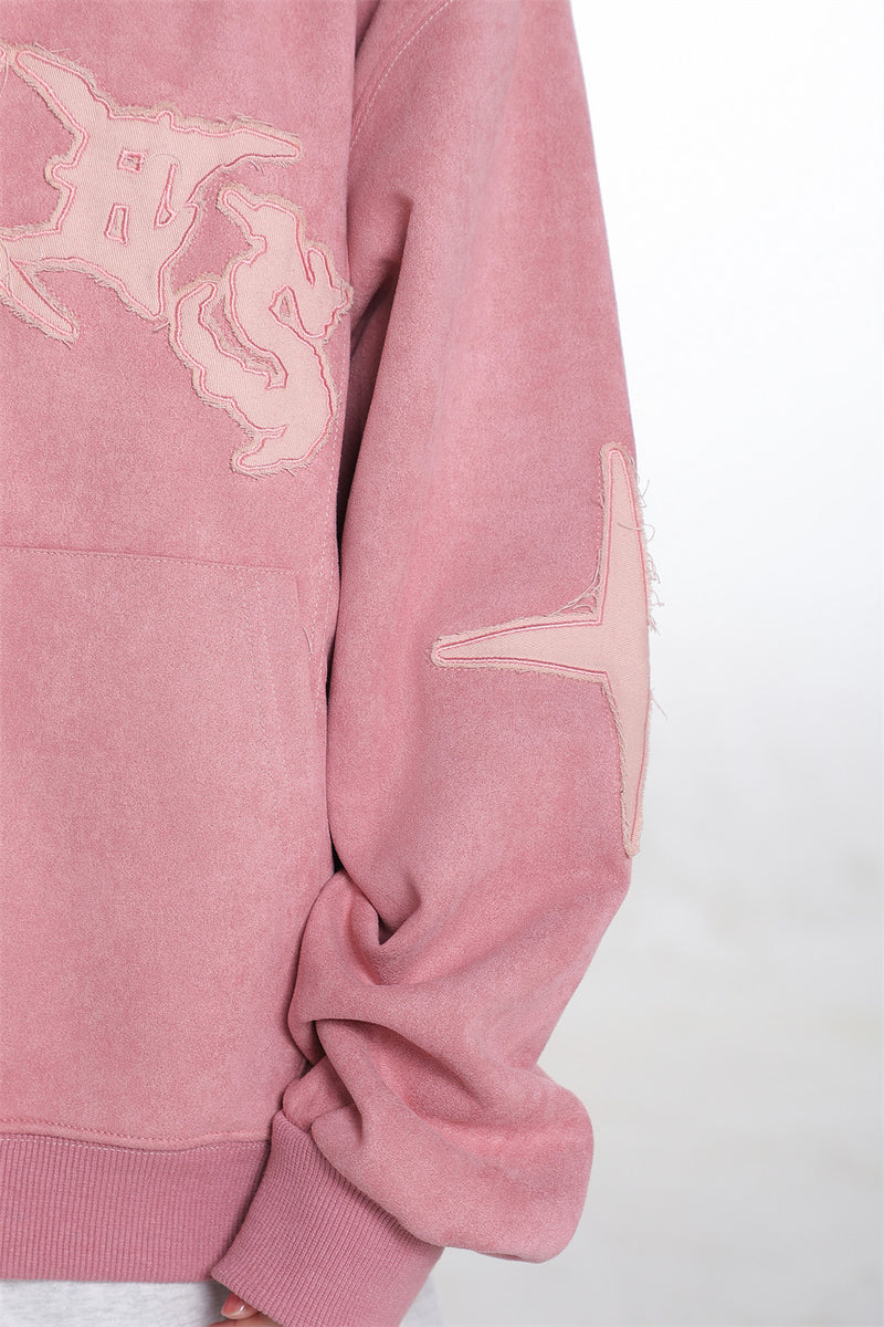 Baggy Zip Up Hoodie with Letter Appliqué — Oversized Streetwear Zip Hoodie