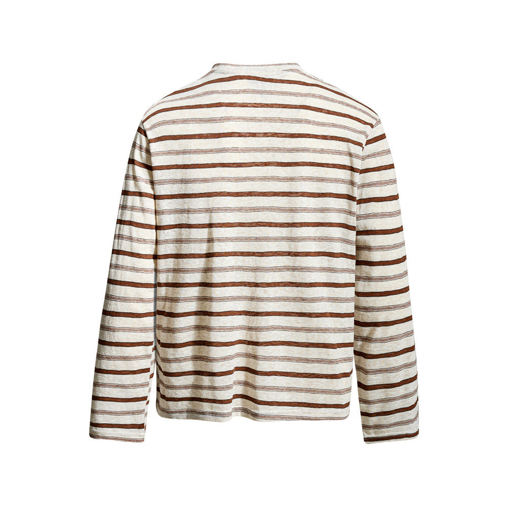 Men's Striped Long Sleeve Henley T-Shirt – Relaxed Fit