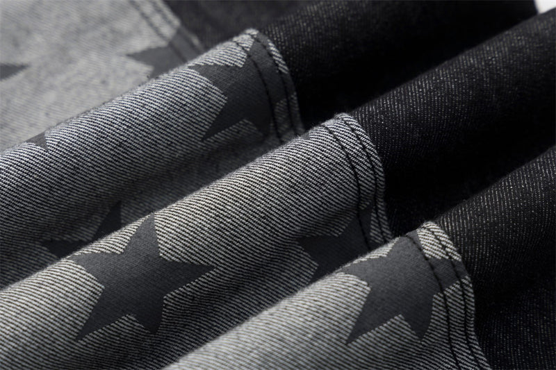 Black Baggy Jeans Men Star Print Patchwork Wide-Leg Denim Pants