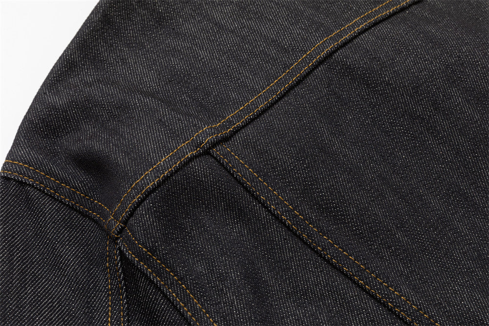 Men's Black Jean Jacket – Stand Collar, Asymmetric Placket & Cropped Silhouette
