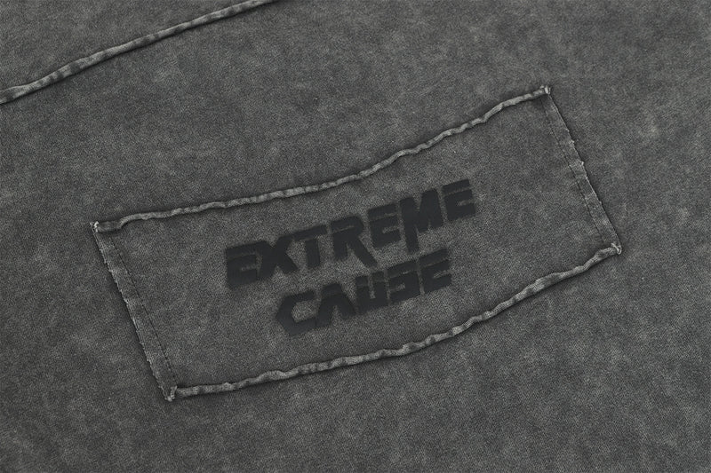 Pull homme gris à col rond – Délavé à l’acide, déstructuré, manches longues à bords bruts