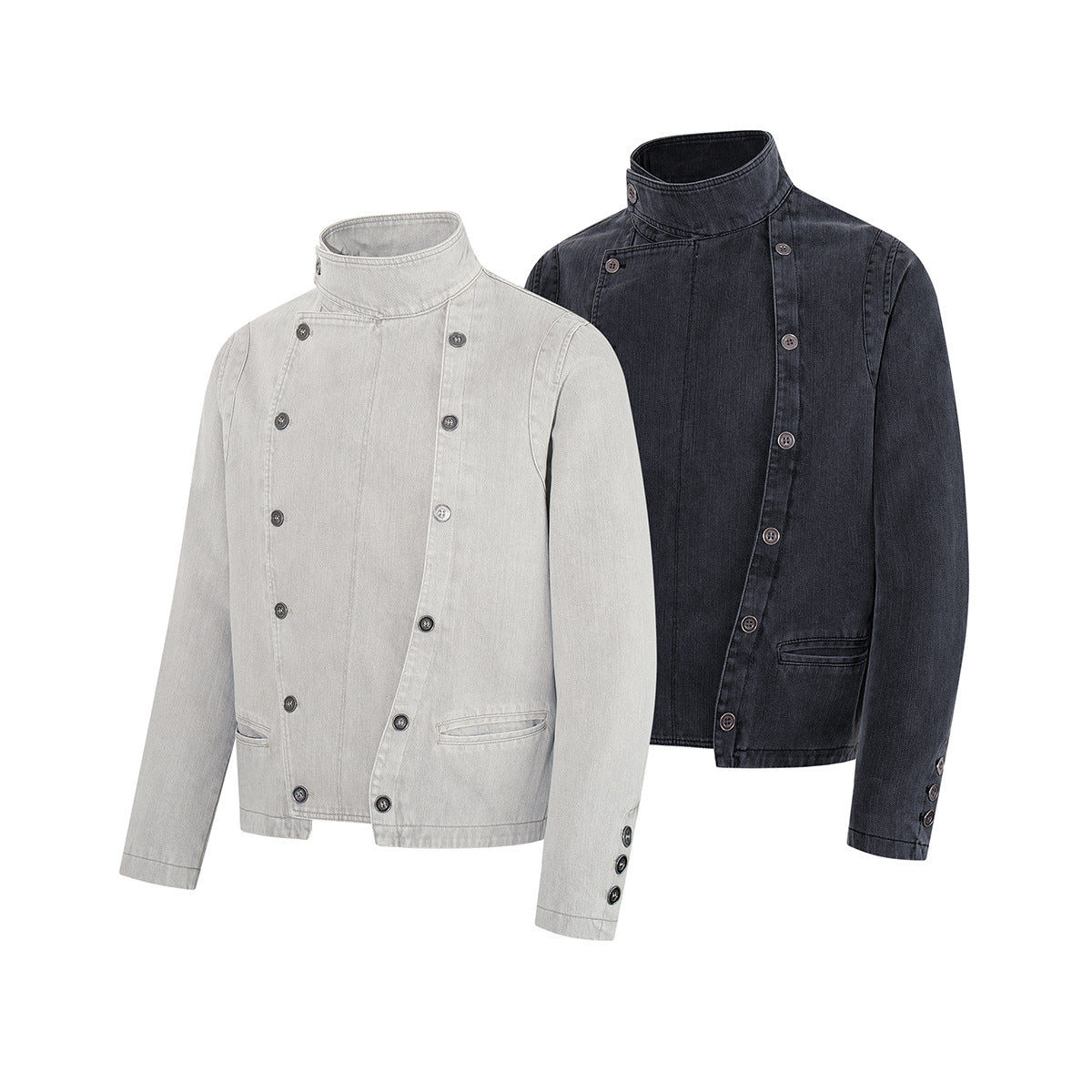Asymmetrische Jeansjacke mit doppeltem Knopfverschluss – Vintage-Workwear-Stil