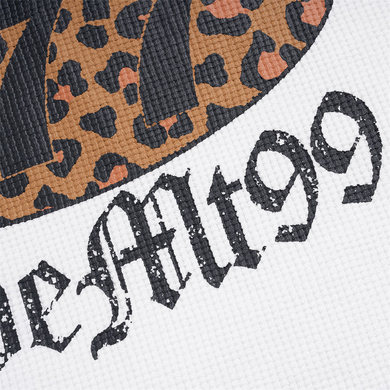 Men's Leopard Print Raglan Long Sleeve Waffle Shirt – Gothic Letter Graphic