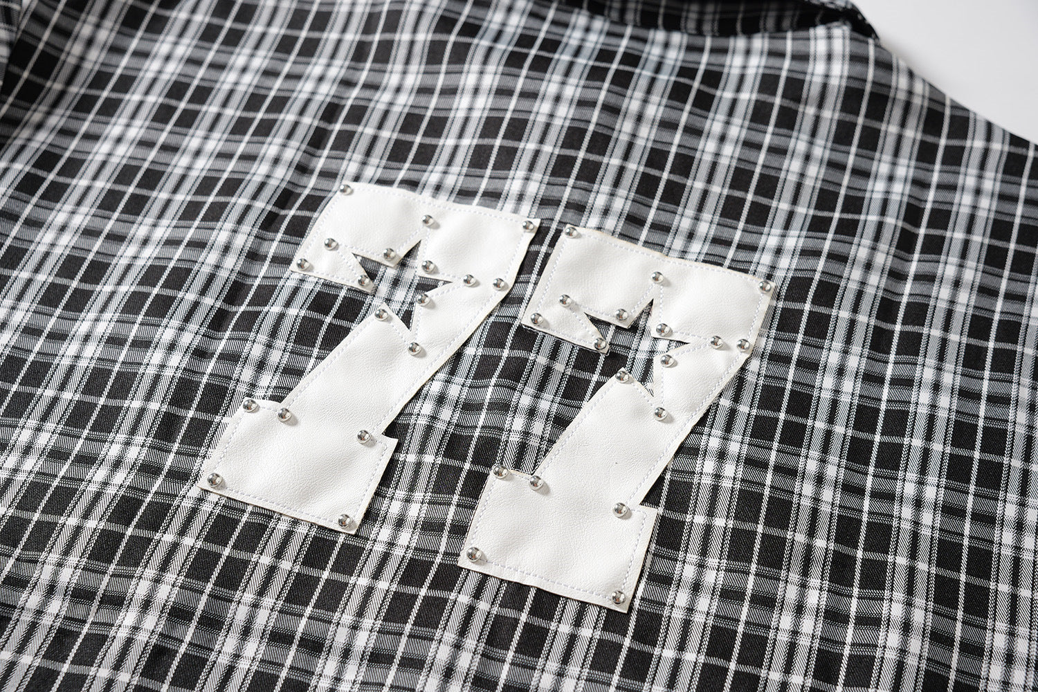 Designer Long Sleeve Shirt – Plaid Studded 'LUCK' Star Graphic, Relaxed Fit