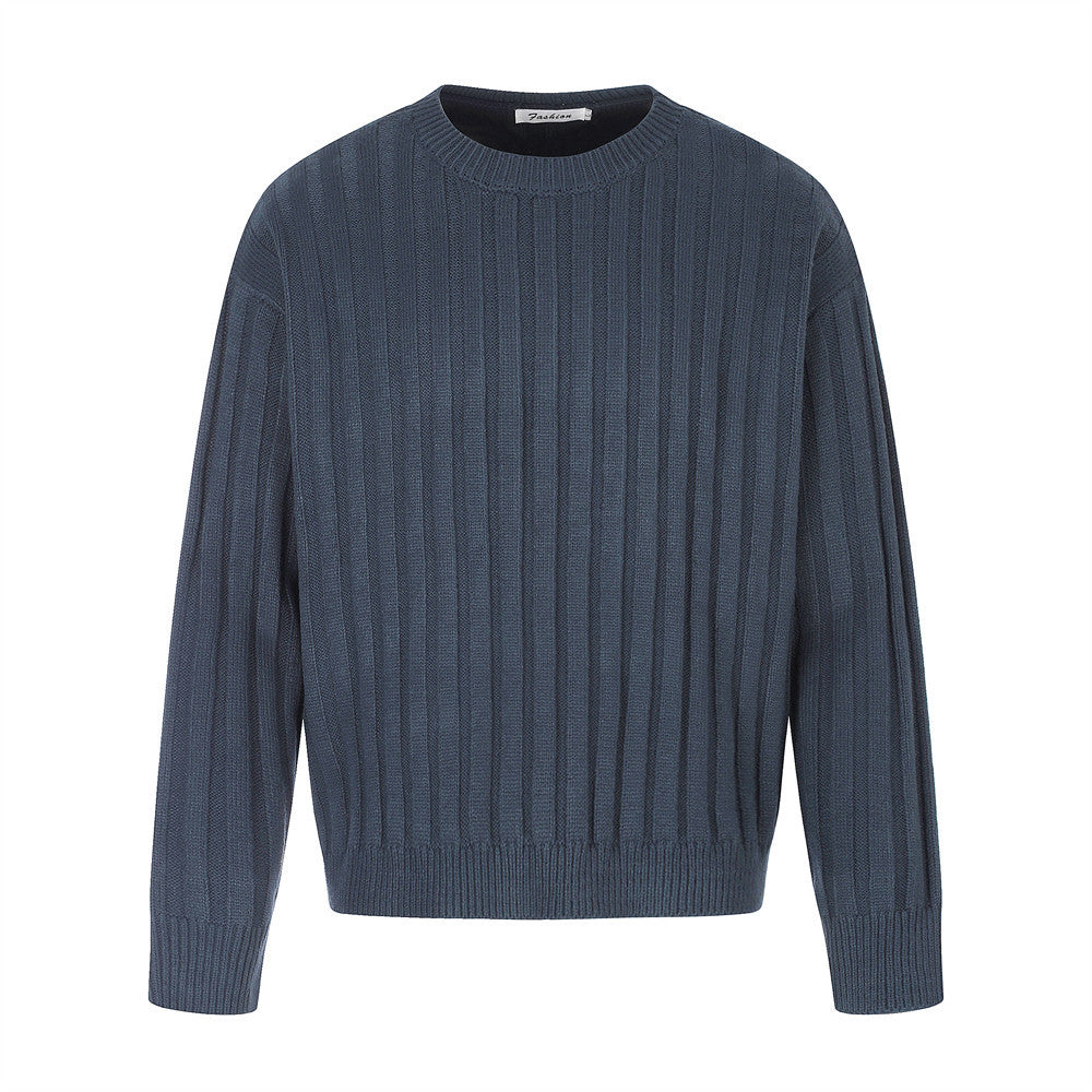 Ribbed Knit Crewneck Sweater — Oversized Fit, Solid Color