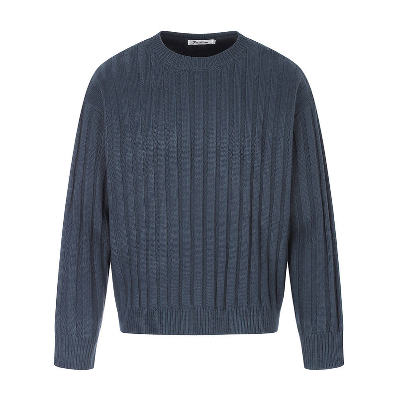 Ribbed Knit Crewneck Sweater — Oversized Fit, Solid Color