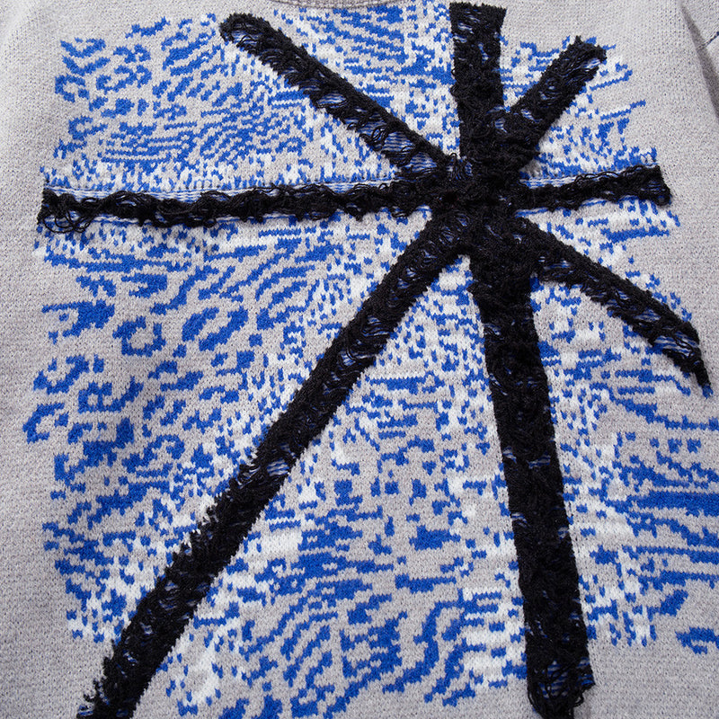 Men's Oversized Jacquard Knit Pullover Sweater with Union Jack Graphic