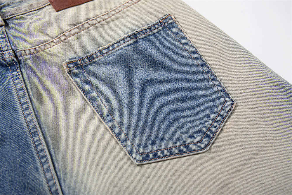 Wide-Leg Jeans with Ocean Embroidery & Gradient Wash