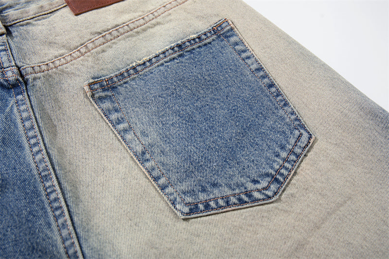 Wide-Leg Jeans with Ocean Embroidery & Gradient Wash