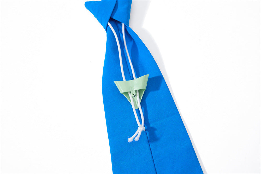 Blue tie back with white cord and mint green adjuster