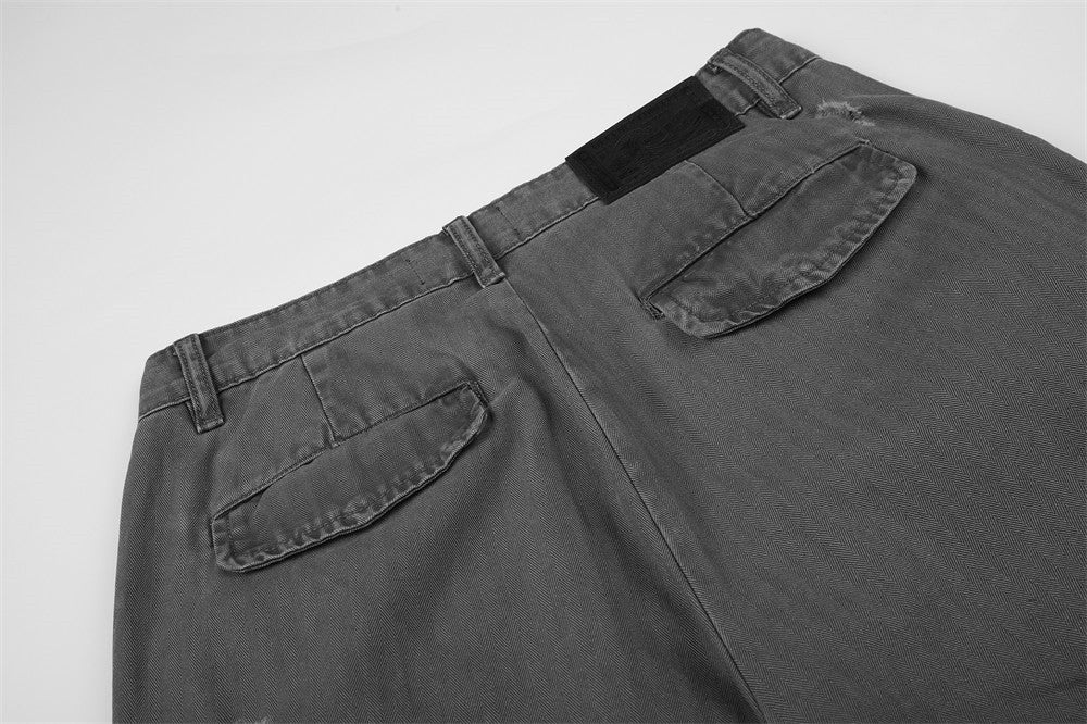 Jean large homme – Gris délavé vintage, coupe droite et déchirée