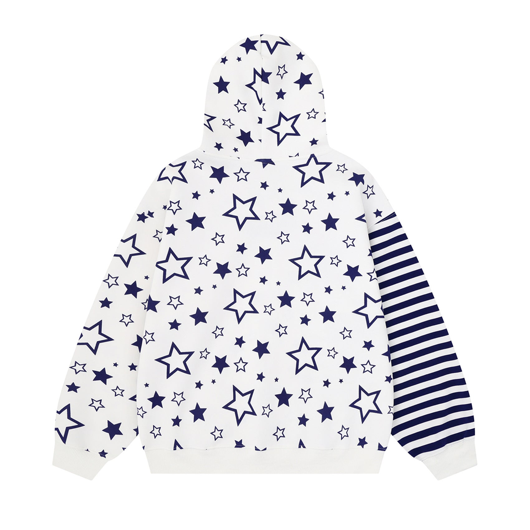 Asymmetrischer Hoodie mit Sternen- und Streifenprint – Oversized Unisex-Cardigan mit Color-Block-Design