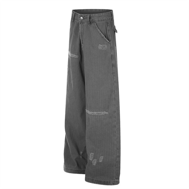 Jean large homme – Gris délavé vintage, coupe droite et déchirée