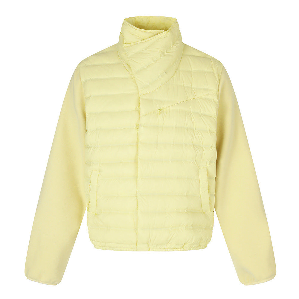 Men's Asymmetric Stand Collar Quilted Down Jacket – Diagonal Placket Puffer Coat