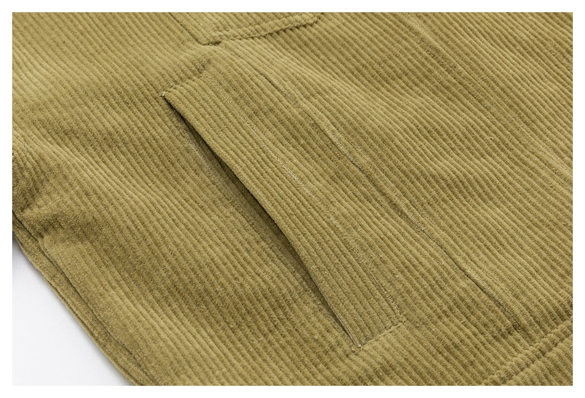 Corduroy Trucker Jacket — Oversized Fit, Floral-Lined, Olive Green