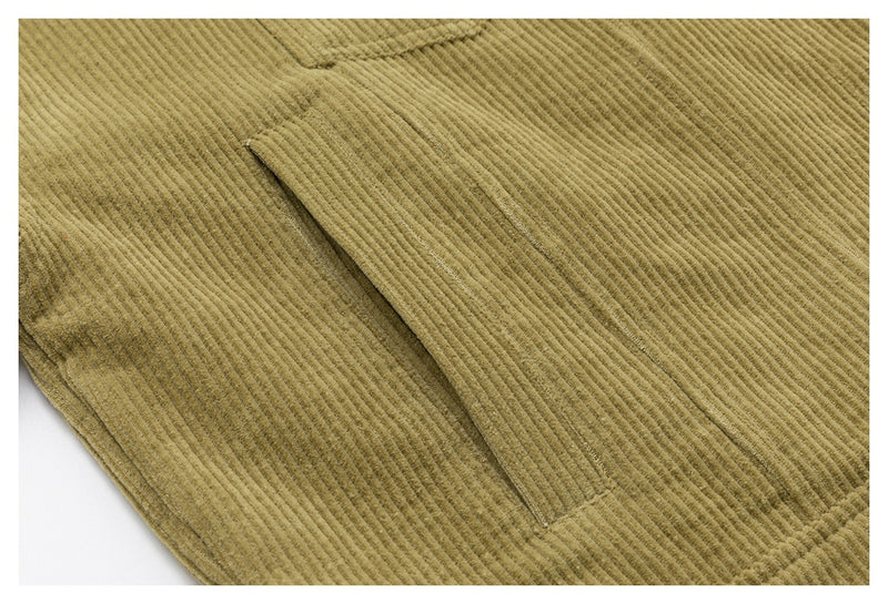 Corduroy Trucker Jacket — Oversized Fit, Floral-Lined, Olive Green