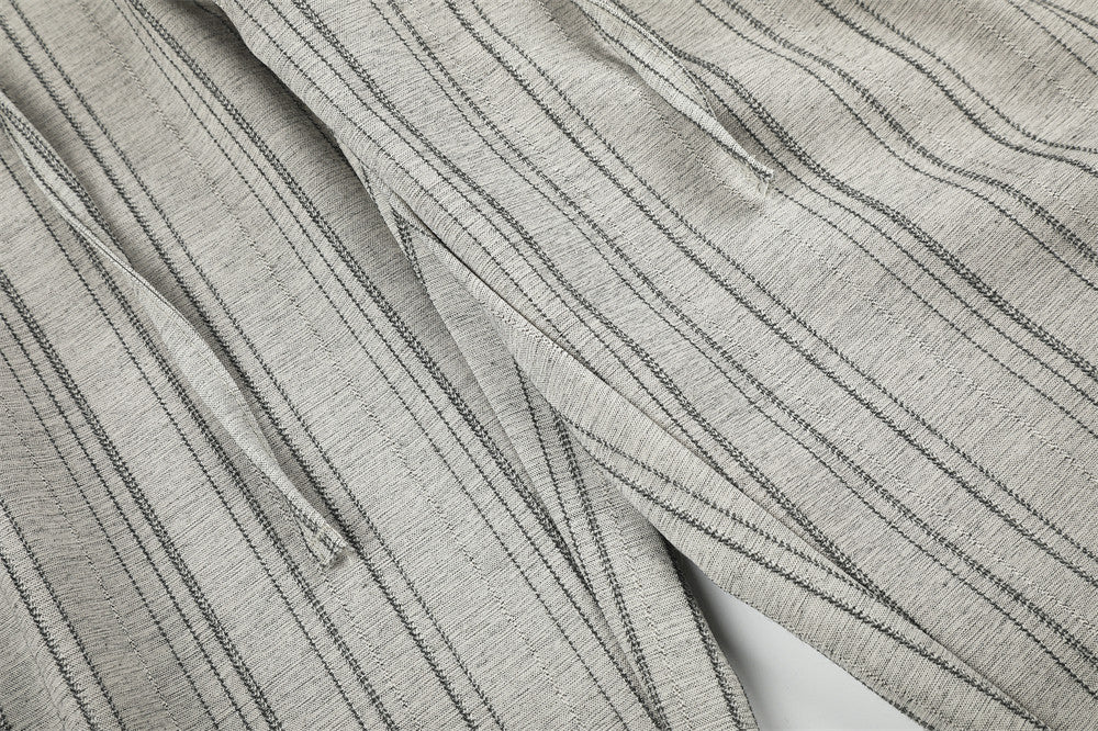 Wide-Leg Striped Trousers – Button-Fly Pleated Straight-Cut Pants