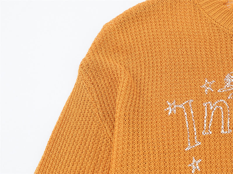 Pull en maille à col rond avec motif chien cartoon – Sweat à base usée