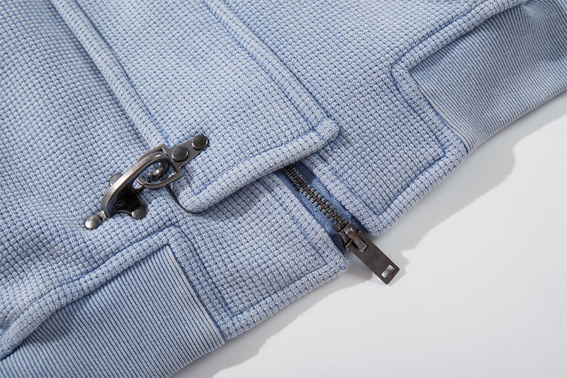 Hooded-Bomberjacke aus Waffelstrick mit Washed-Finish und Metallverschlüssen