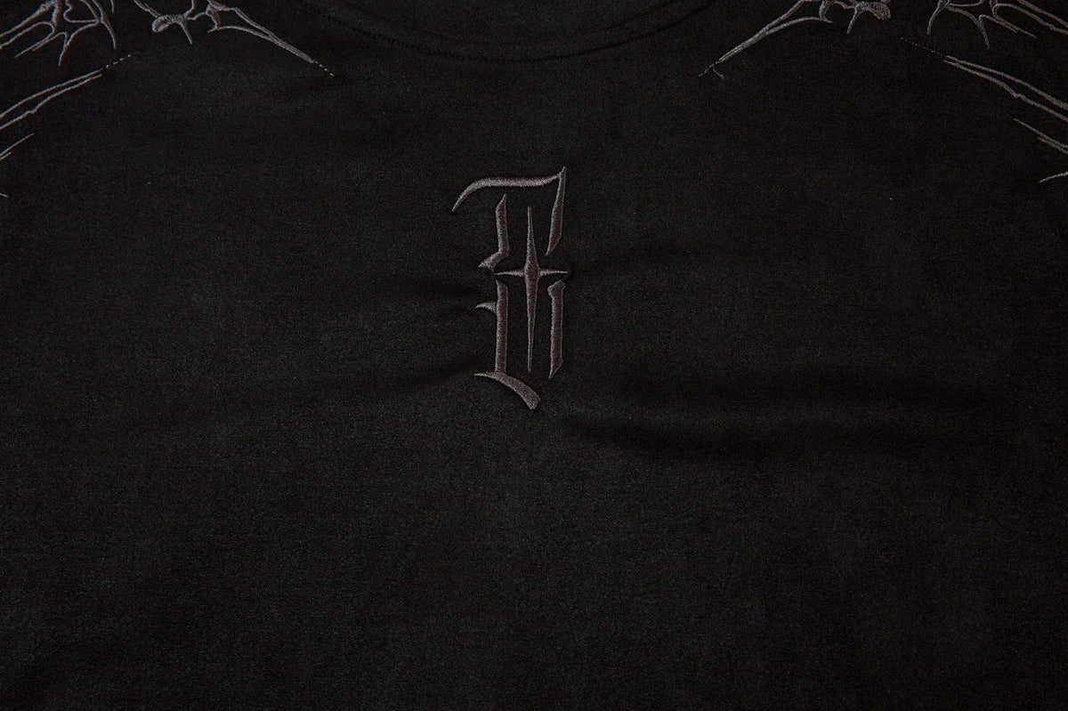 Men's Oversized Suede-Finish Thorn Embroidery Short Sleeve T-Shirt