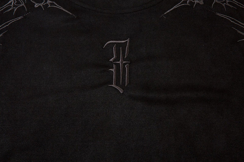 Men's Oversized Suede-Finish Thorn Embroidery Short Sleeve T-Shirt