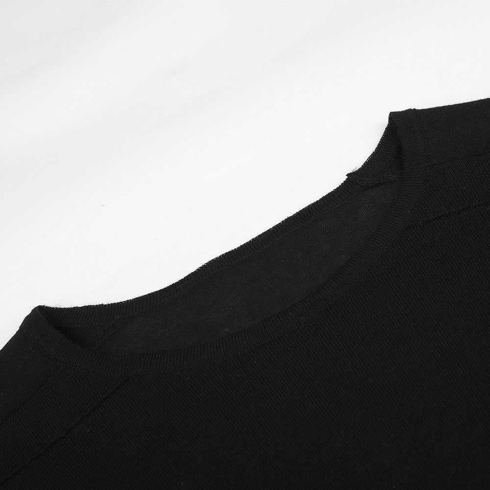 T-shirt homme noir à manches longues et col rond avec poignets évasés