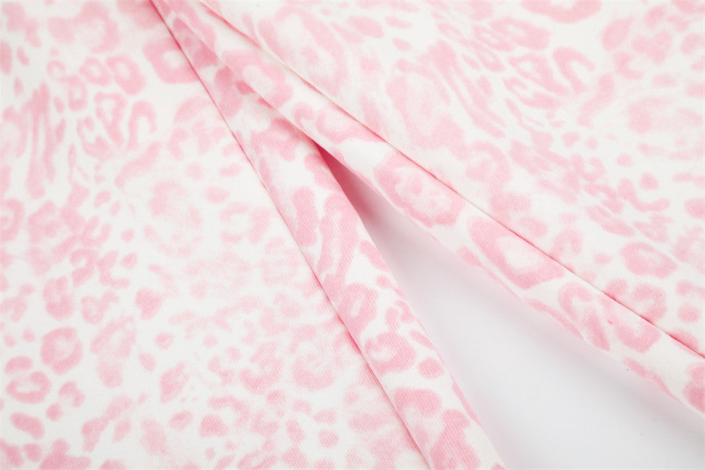 Pink Leopard Print Wide-Leg Sweatpants with Letter Embroidery