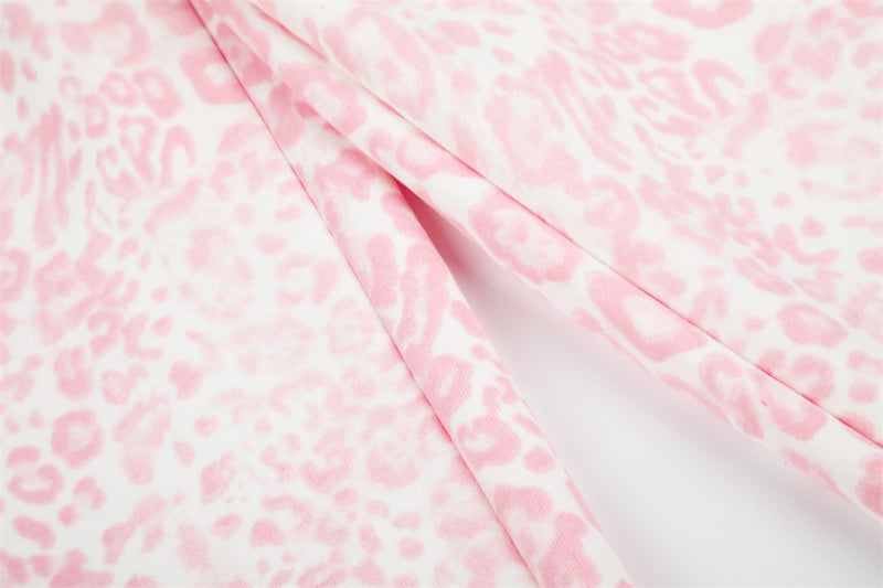 Pink Leopard Print Wide-Leg Sweatpants with Letter Embroidery