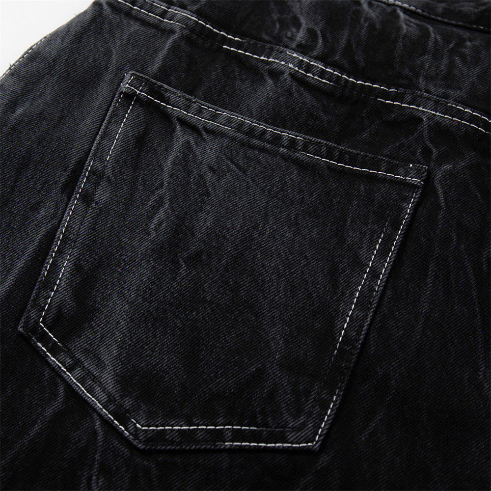 Crinkle-Washed Black Denim Shorts – Wide Leg Streetwear Fit