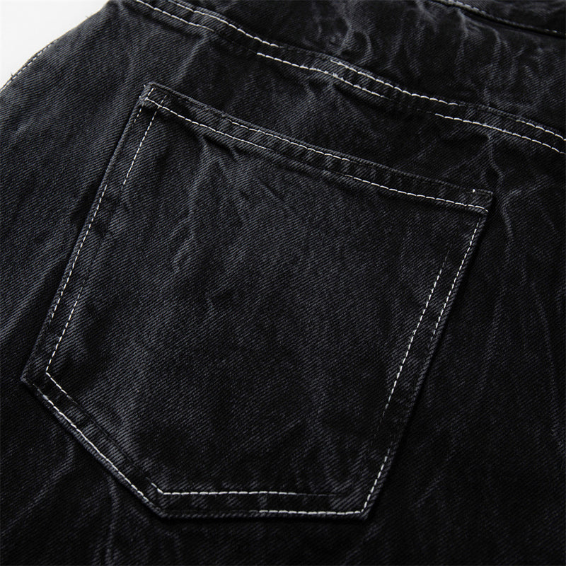 Crinkle-Washed Black Denim Shorts – Wide Leg Streetwear Fit